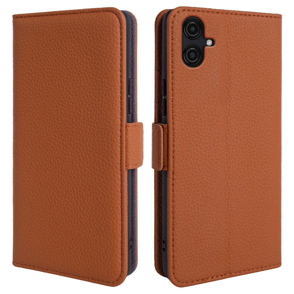 Wallet Phone Case for Samsung Galaxy A04e 4G / F04 4G / M04 4G Litchi Texture Genuine Cow Leather Stand Cover Wallet Phone Case for Samsung Galaxy A04e 4G / F04 4G / M04 4G Litchi Texture Genuine Cow Leather Stand Cover